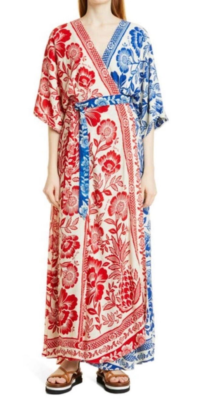 Anthropologie Farm Rio Mixed Pineapple garden maxi wrap dress sz Large